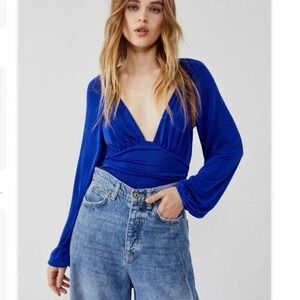 Intimately Free People Womens In Your Arms Bodysuit Sz M Blue Romantic Sirencore